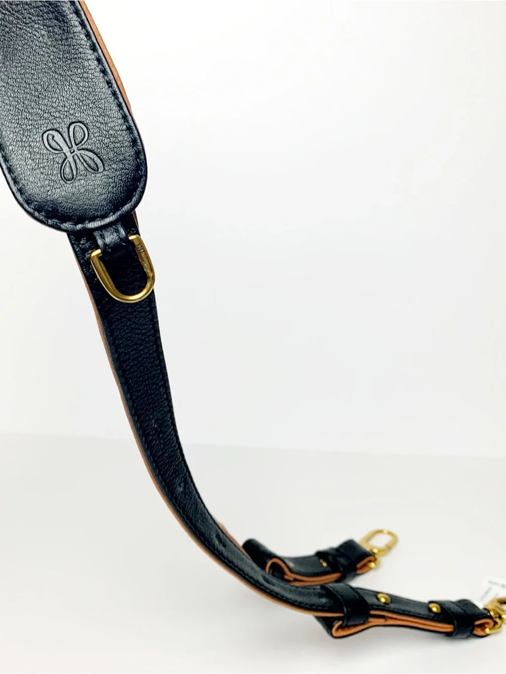 HOBO Black Leather Shoulder Strap with Tan Lining and Gold Hardware